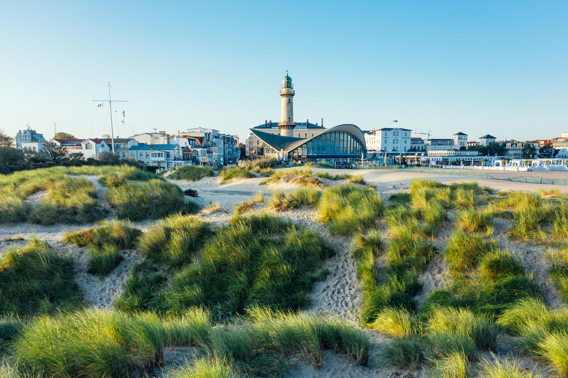 View to the lighthouse from Warnemünde seaside resort